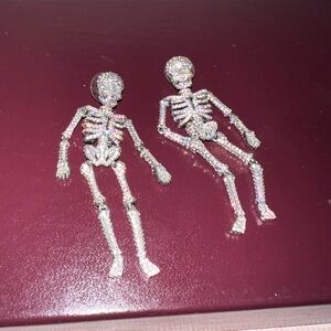 Bauble Bar Silver Holographic Diamond Skeleton Halloween Earring